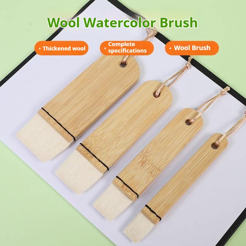 Flat Hake Paint Brushes Wool Hair Artist Painting Brushes for Oil Acrylic Watercolor Paints Drawing Art Supplies Wood Handles