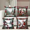 Coussins à motif carreaux de Noël Impression plate 2D Décoration Père Noël Bonhomme de neige Housse de coussin en polyester Housse de coussin décorative pour canapé