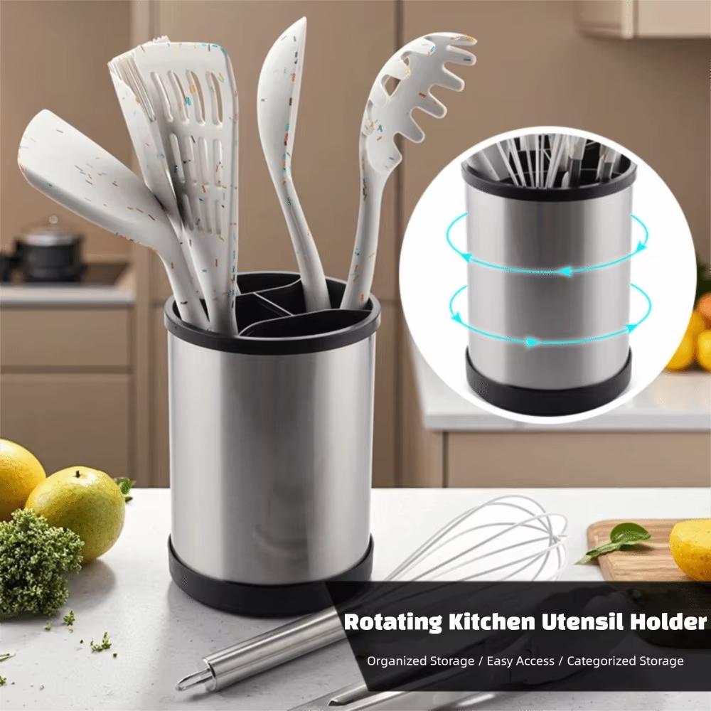 Rotatable Cooking Tools Organizer Plastic Cutlery Drainer Stand Kitchen Utensils Holder Home