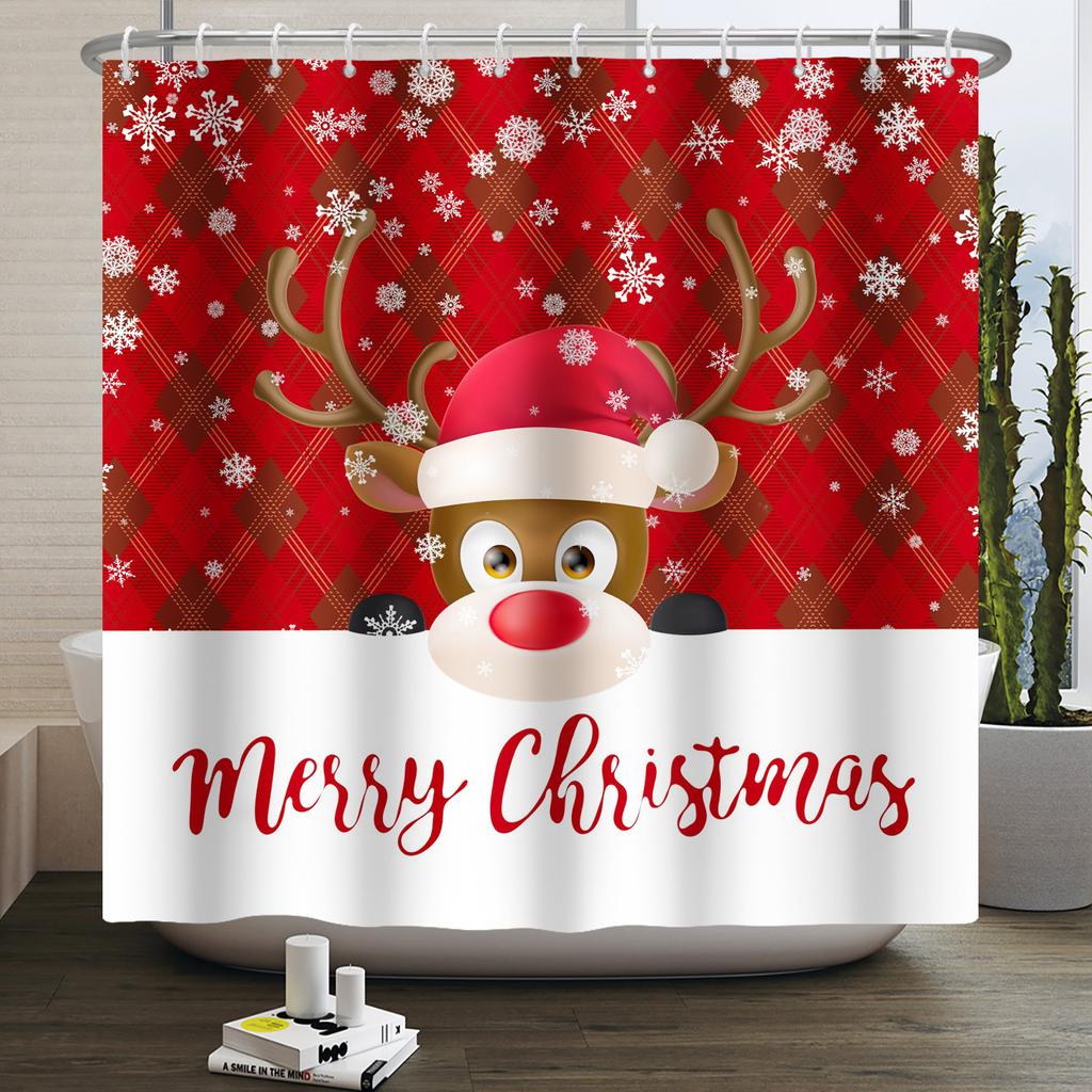 1/3/4pcs Navidad Merry Christmas 3D Printing Shower Curtain Polyester Waterproof Green Festival Accessories For Bathroom Decor