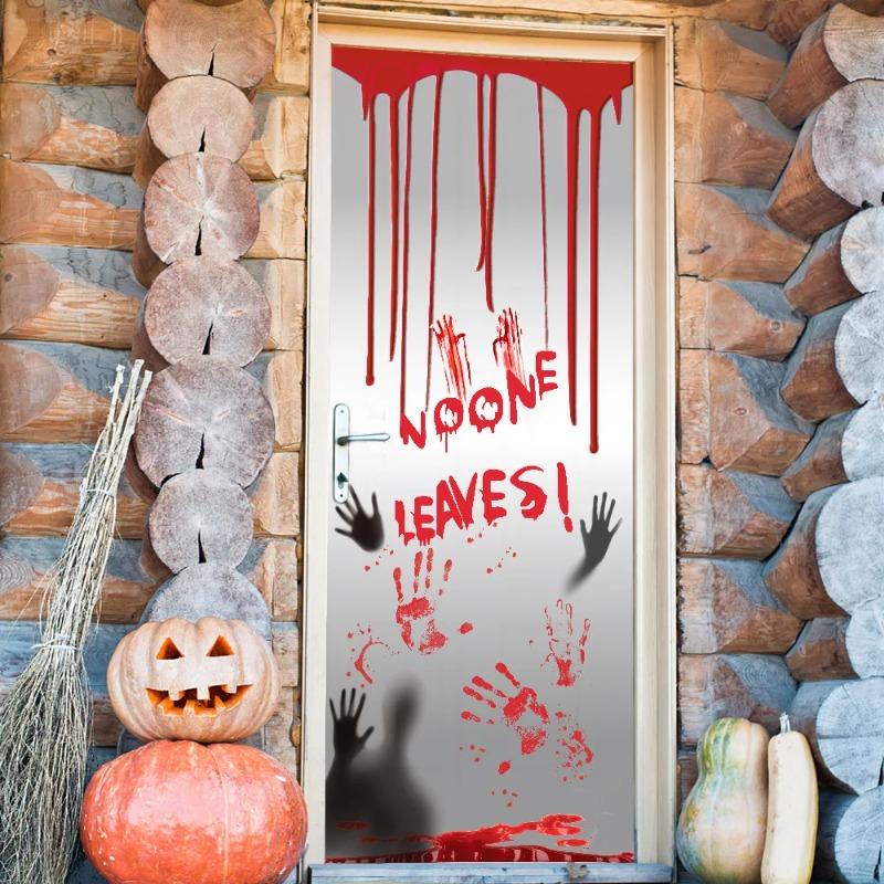 Halloween Blood Fingerprint Door Stickers Ghost Festival Decoration Haunted House Shopping Mall Door Set Bathroom