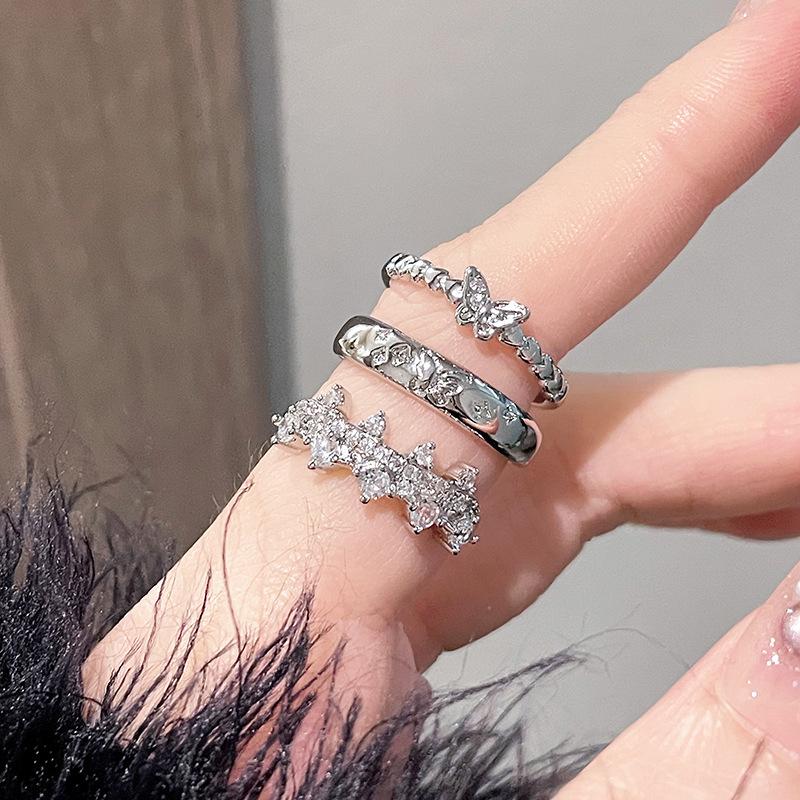 Butterfly Couple Open Ring Light Luxury High-End Sense Ring Simple Niche Individual Cold Wind Ring
