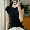 Merino Wool Women's Short Sleeve Round Neck Knit Top with Center Seam