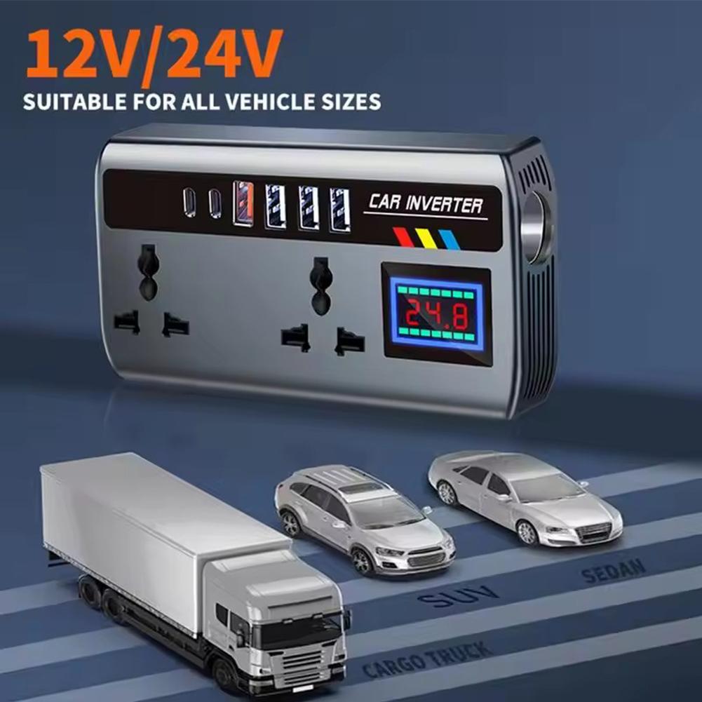 Converter for Car Outlet for Car 12V/24V to 220V Fast Charging Ports Portable Automotive Charger Inverter 3 USB Ports for Adults