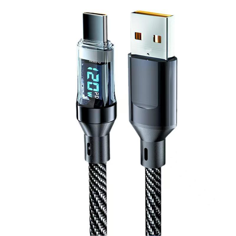 

Кабель для зарядки Type-C 120 Вт с цифровым дисплеем, интеллектуальным отключением питания, быстрой зарядкой, удлиненный для Huawei USB-Type-C Display Fast Charge