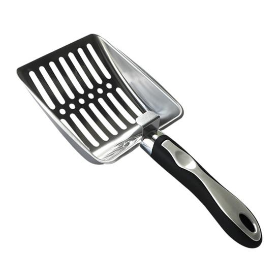 Stainless Steel Cat Litter Scoop with Deep Shovel Long Handle Slotted Litter Scooper серебряный