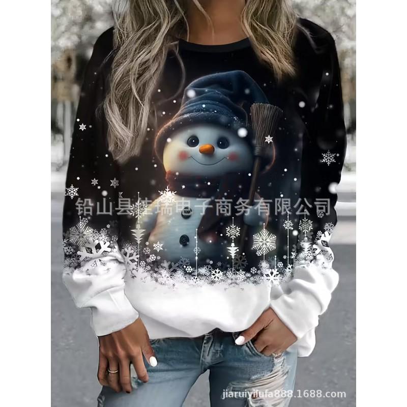 Womens 3D Printed Christmas Sweatshirt Long Sleeve Crew Neck Loose Fit Winter Casual Top