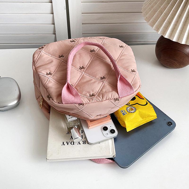 Stitching Embroidery Butterfly Knot Handbag Simple Style Soft Cotton Commuter Lunch Box Bag Student Handheld Bag Pouch