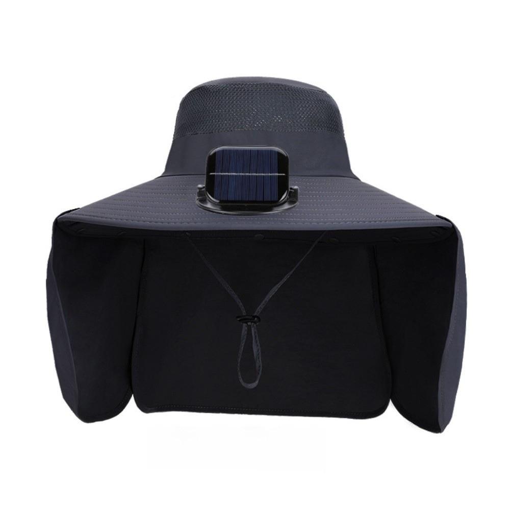 

Waterproof Solar Fan Hat with Shawl Fishing Hat New Wide Brim Hat Summer темно серый