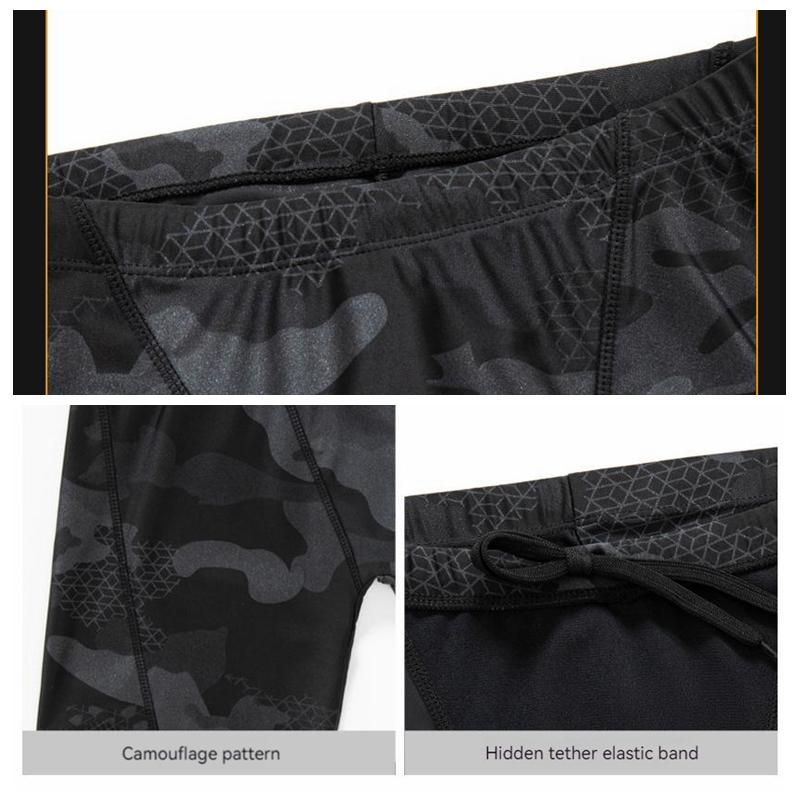 (L-5XL)Men Swimwear Adult Quick Dry Swimming Trunks Camouflage Breathble Surfing Training Racing Water Sport Shorts with Cap/Hat