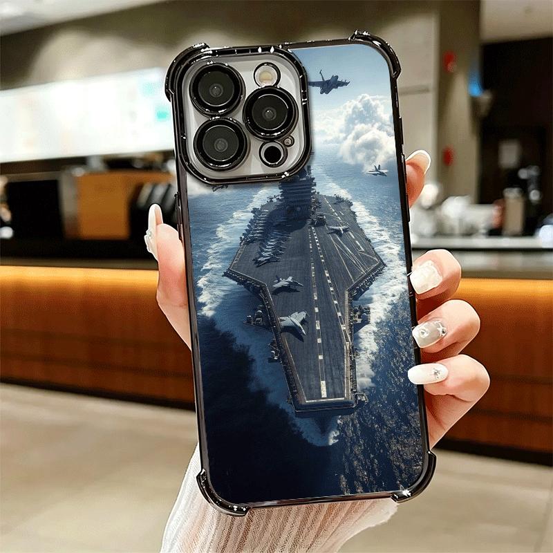 Warship Fighter Aircraft Carrier Soft Phone Case For iPhone 15 16 17 Air 14 Pro Max 16E Plus 13 12 Mini Plating Anti-Fall Fundas