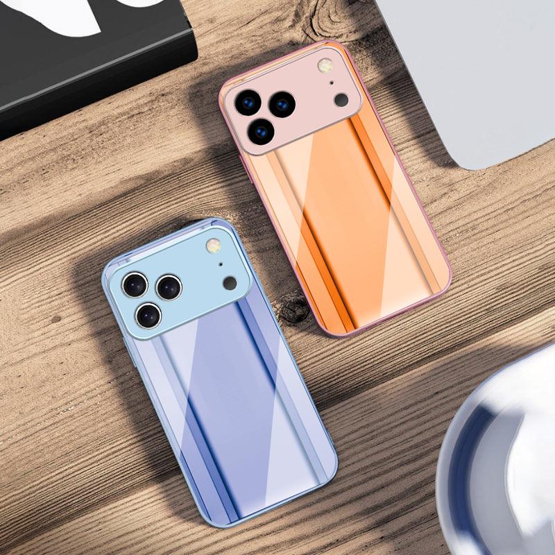 Golden Orange Border For iPhone 17 Air 16 E 15 14 13 Plus 12 Mini 11 17 Pro Max XR Xs Max 16E 7 8 Tempered Glass Phone Case