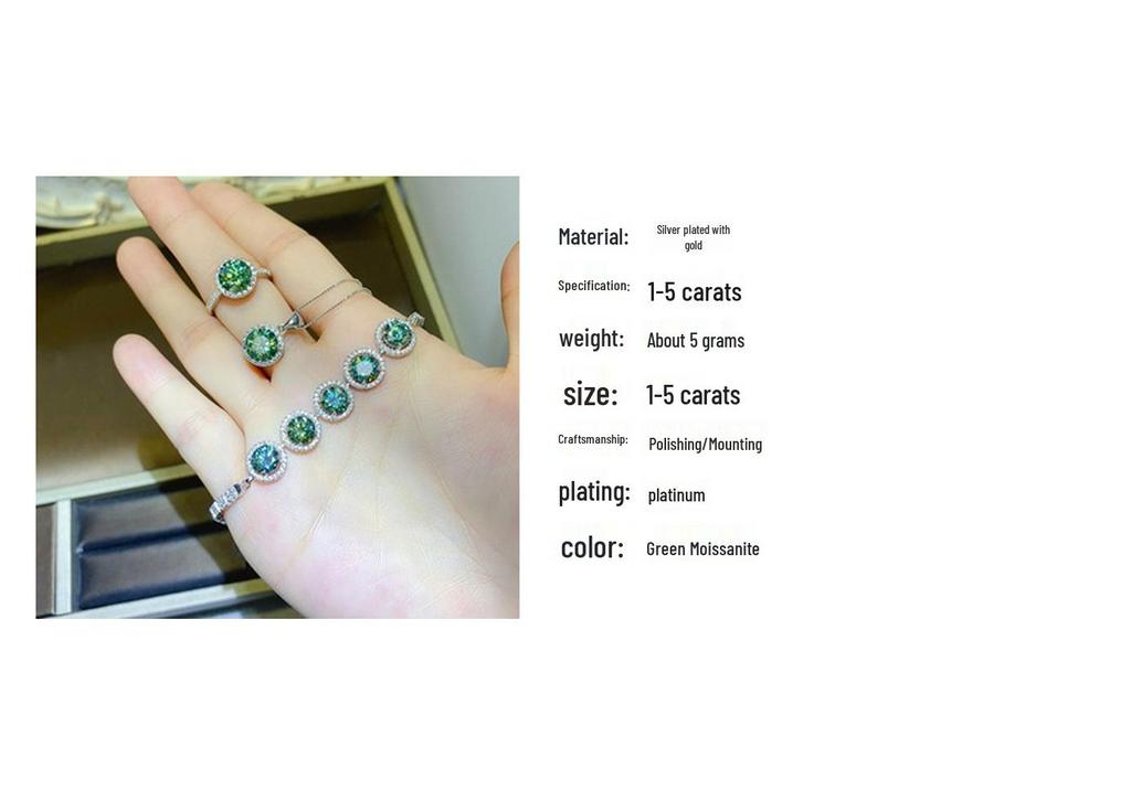 Luxury Green Moissanite Four-Piece Set: Ring, Pendant, Earrings, Bracelet in Classic Fashion