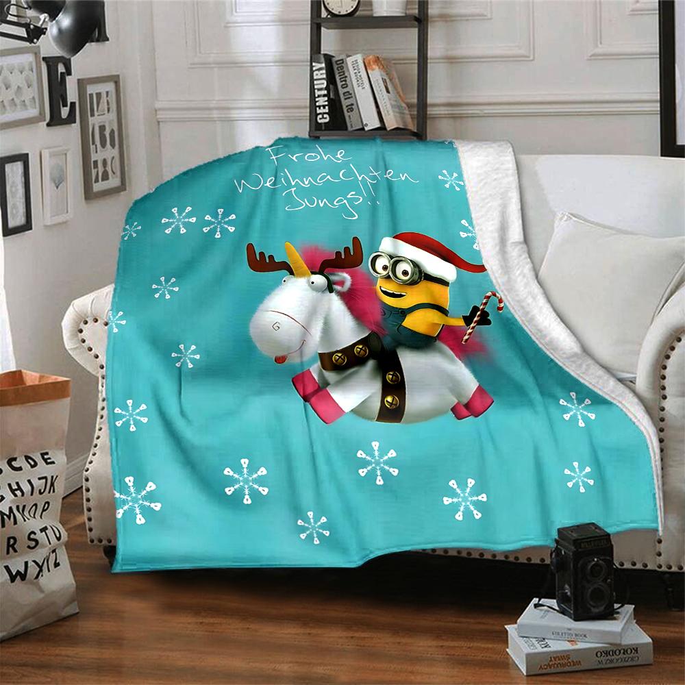 1Pc Christmas Minion Unicorn Blanket Soft Throw Blanket For Home Bedroom Bed Sofa Travel Office Solid Christmas Blanket