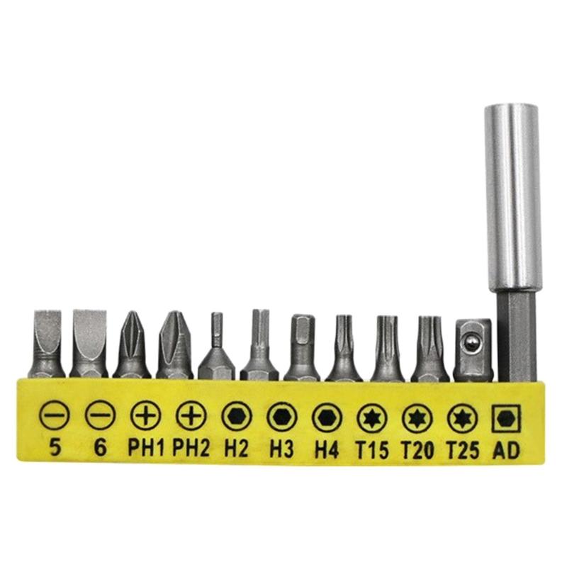 

MultiPurpose 12pc Screwdriver Bit Kit With 55mm Extension Rod Storage Rack For Hard To Reach Areas Workshop Essential 1
