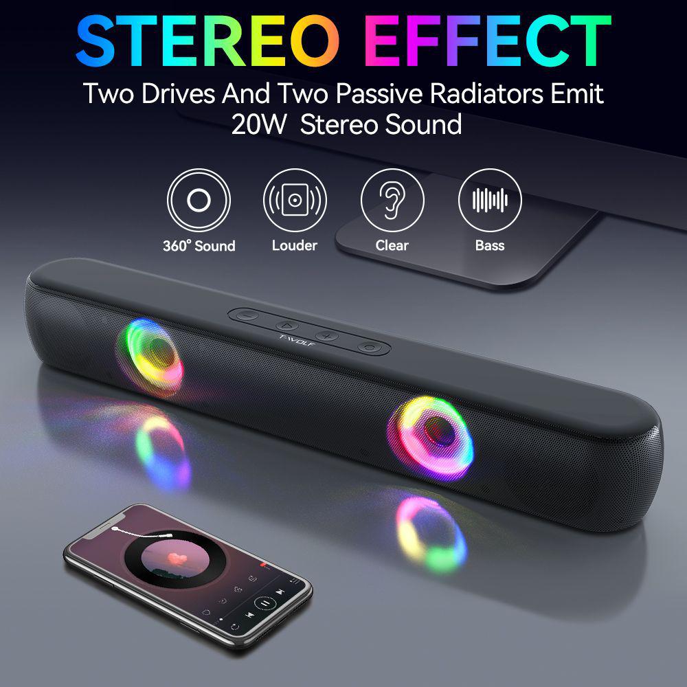 T-WOLF B320 Bluetooth Desktop Speaker with Heavy Bass & RGB Lights