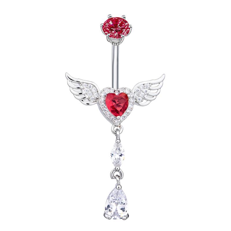 Wing Heart Belly Button Rings Shiny Inlay Dangle Hypoallergenic Steel Navel Piercing For Beach Parties Daily Wear