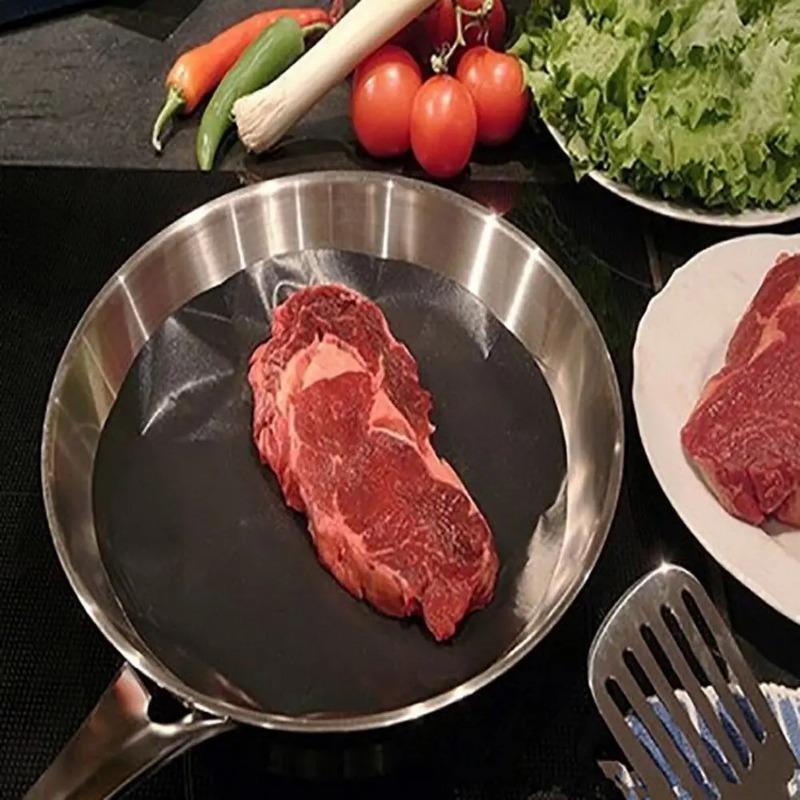2Pcs Reuseable Non-stick Pan Fry Liner Sheet Cooking Oil Sheet Pad Teflon-coated Fiberglass Cloth Kitchen Tool Frying Pan Pad