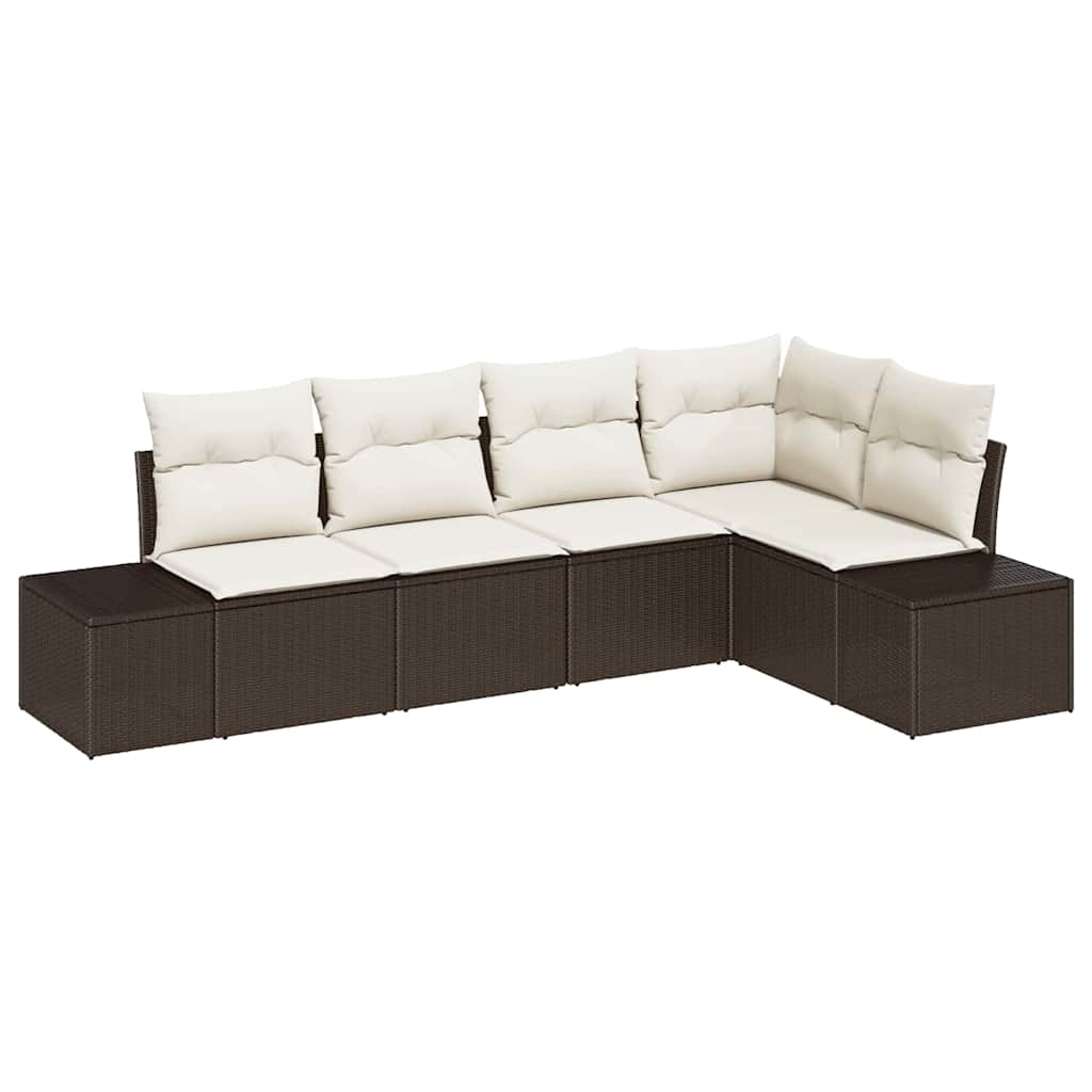 Garden Sofa Set with Storage 5 pcs Brown and Cream Poly Rattan