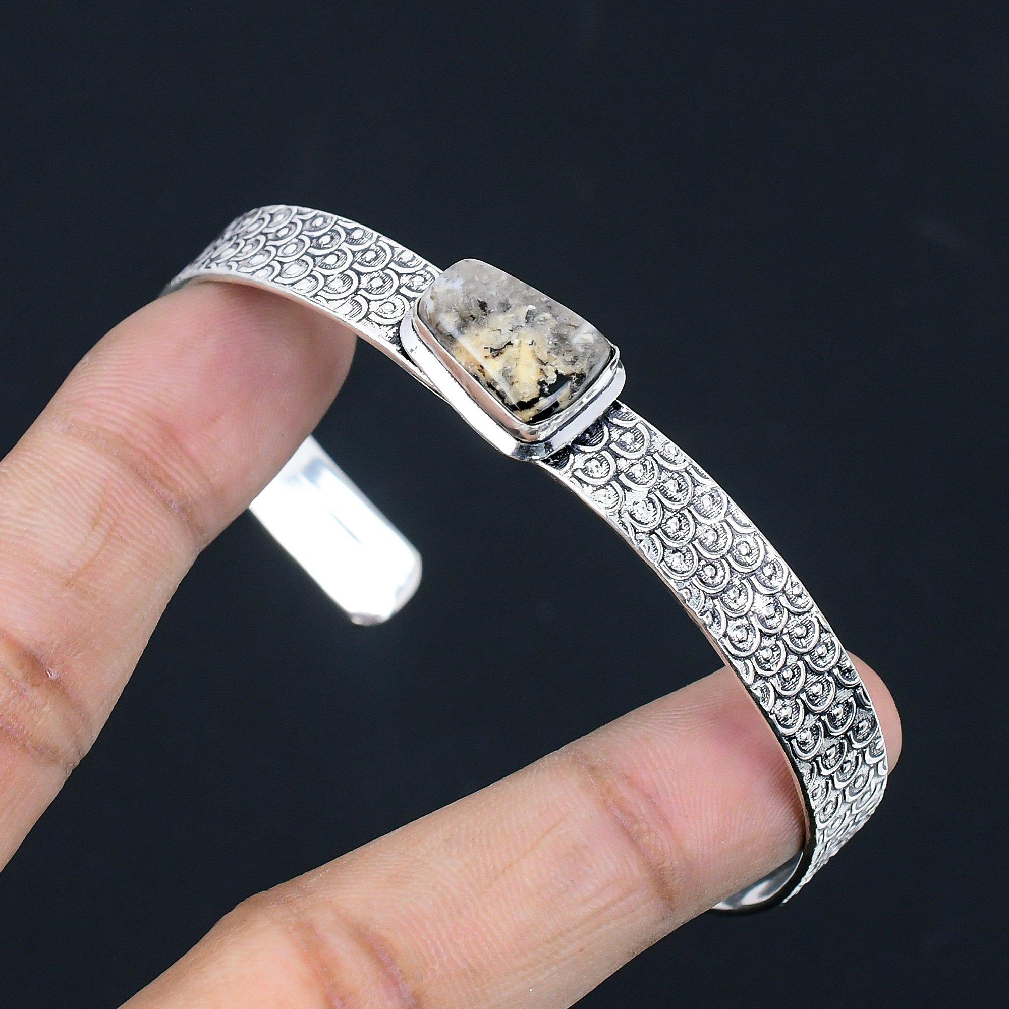 Скидка ко Дню сестер Сияющий натуральный дендритовый тигровый глаз Серебро 925 пробы Юбилейный браслет Adjustable