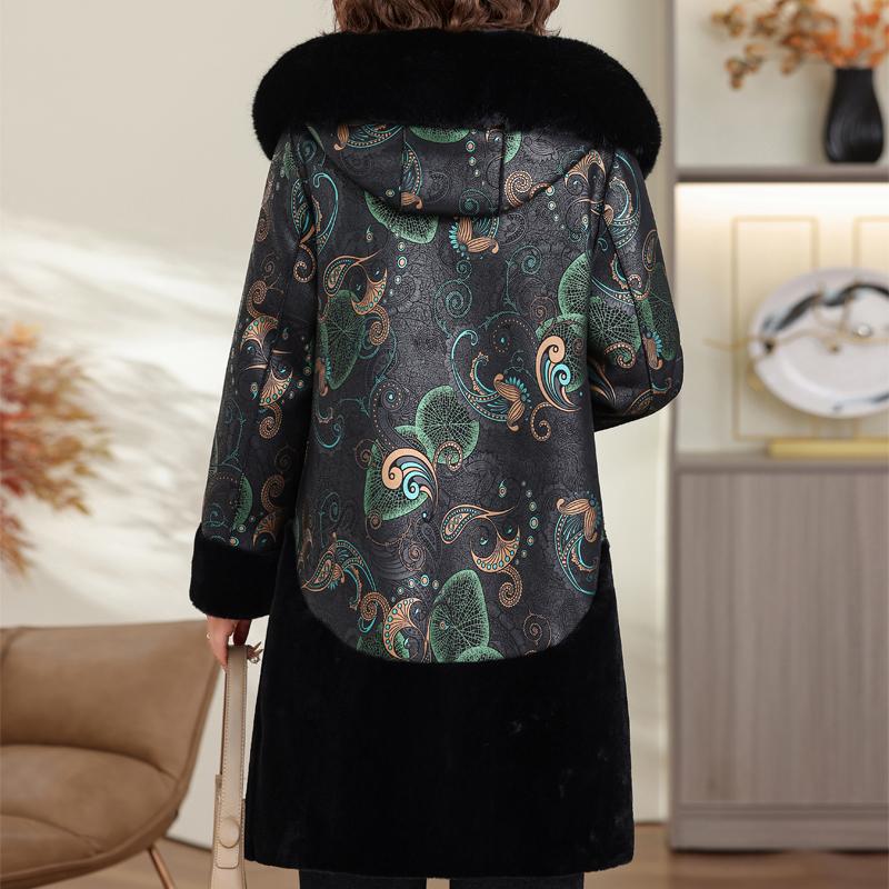 Nositelný z obou stran Dámský dlouhý kabát z umělé kožešiny pro ženy středního věku ve velkých velikostech Zimní svrchní oděv s kapucí Elegantní Hřejivá silná kožešinová bunda pro ženy Oblečení