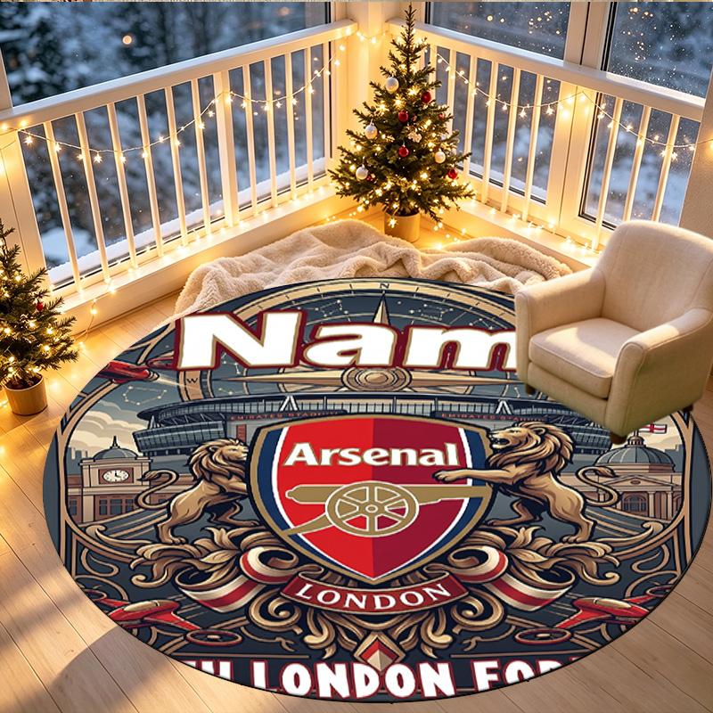 Custom Name Personalized Arsenal F.C Print Round Rug, Versatile Home Decor Carpet, for Playroom, Apartment, Balcony, Entryway, Hallway Gift