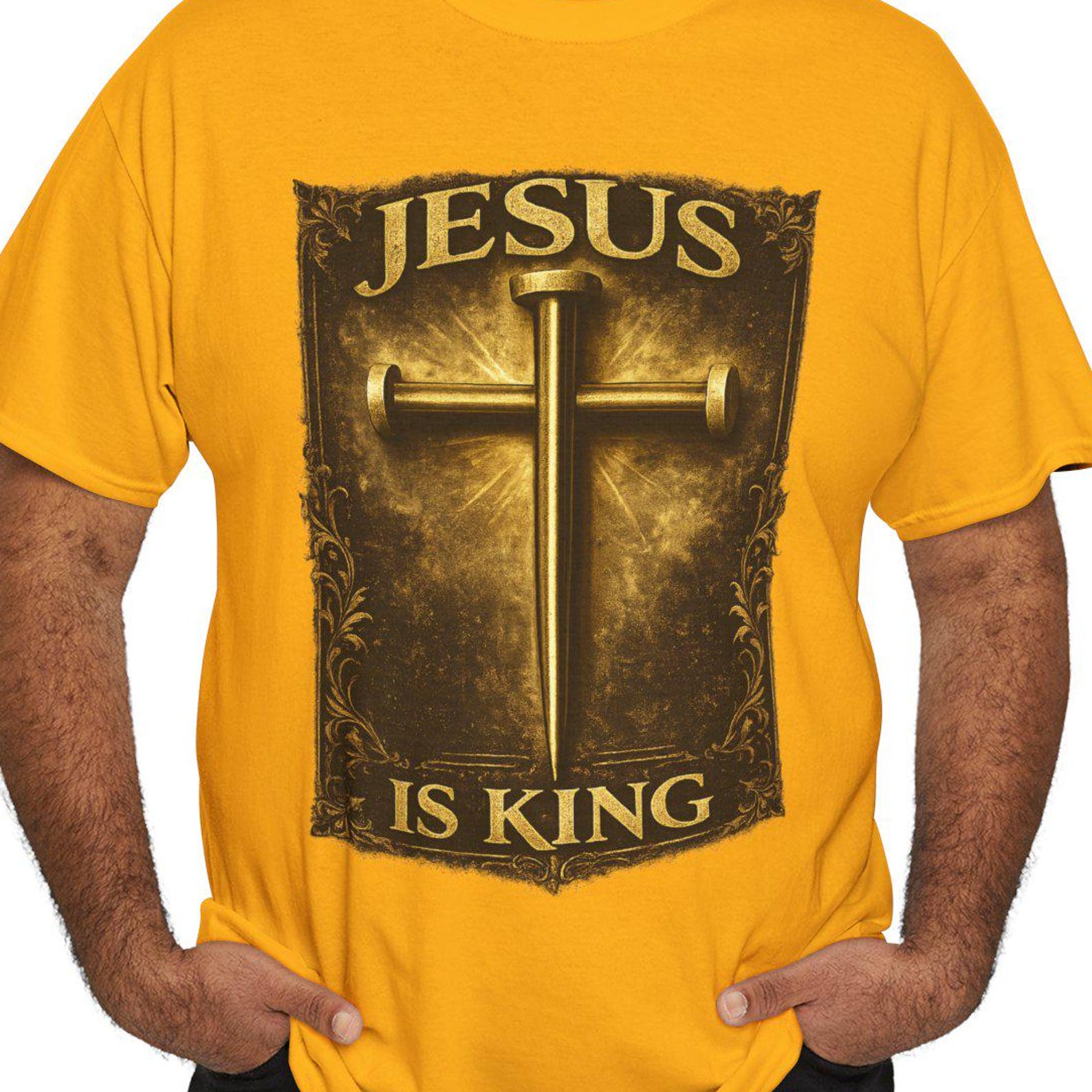 Jesus Is King cross design T-Shirt | Christian faith tee, religious apparel XL