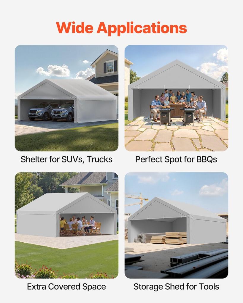 Carport Replacement Canopy, 6 x 6 m Potable Garage Tent Top Tarp with Sidewalls, UV-Resistant & Waterproof, Heavy Duty Car Shelter Tarp with Ball