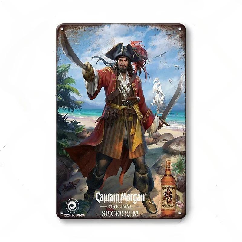 Vintage plechové cedule s rumem Captain Morgan, plakáty, nástěnná dekorace, retro kovová cedule, Havana Club, Bacardi, Kraken, plaketa, bar, kuchyně