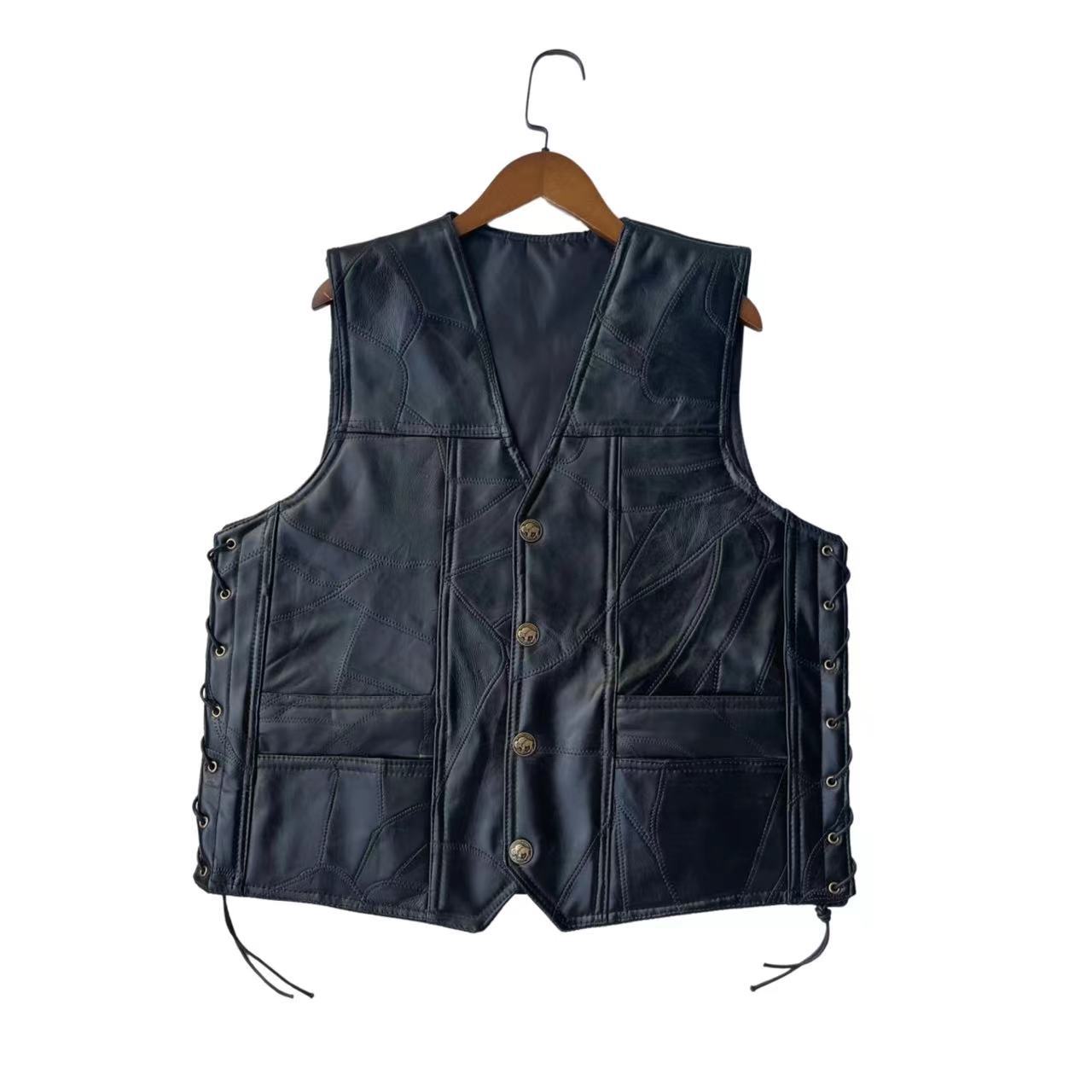 

Панк Куртка Жилеты Мотоциклы Стильный Повседневный Кожаный Жилет M чёрный