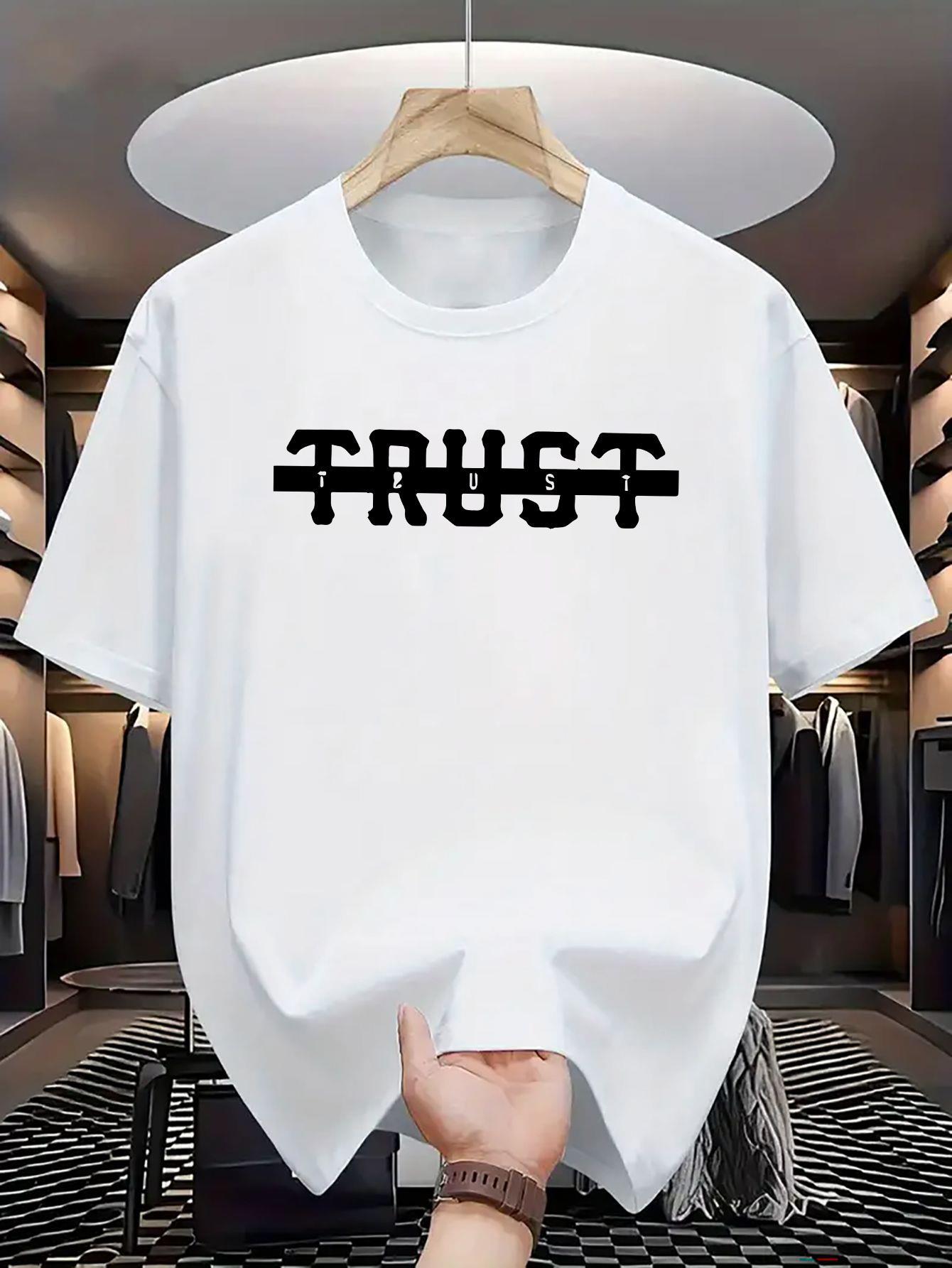 

100% Cotton Casual T-shirt with Bold TRUST Graphic Print - Soft Lightweight Round Neck Short Sleeve Tee XXL