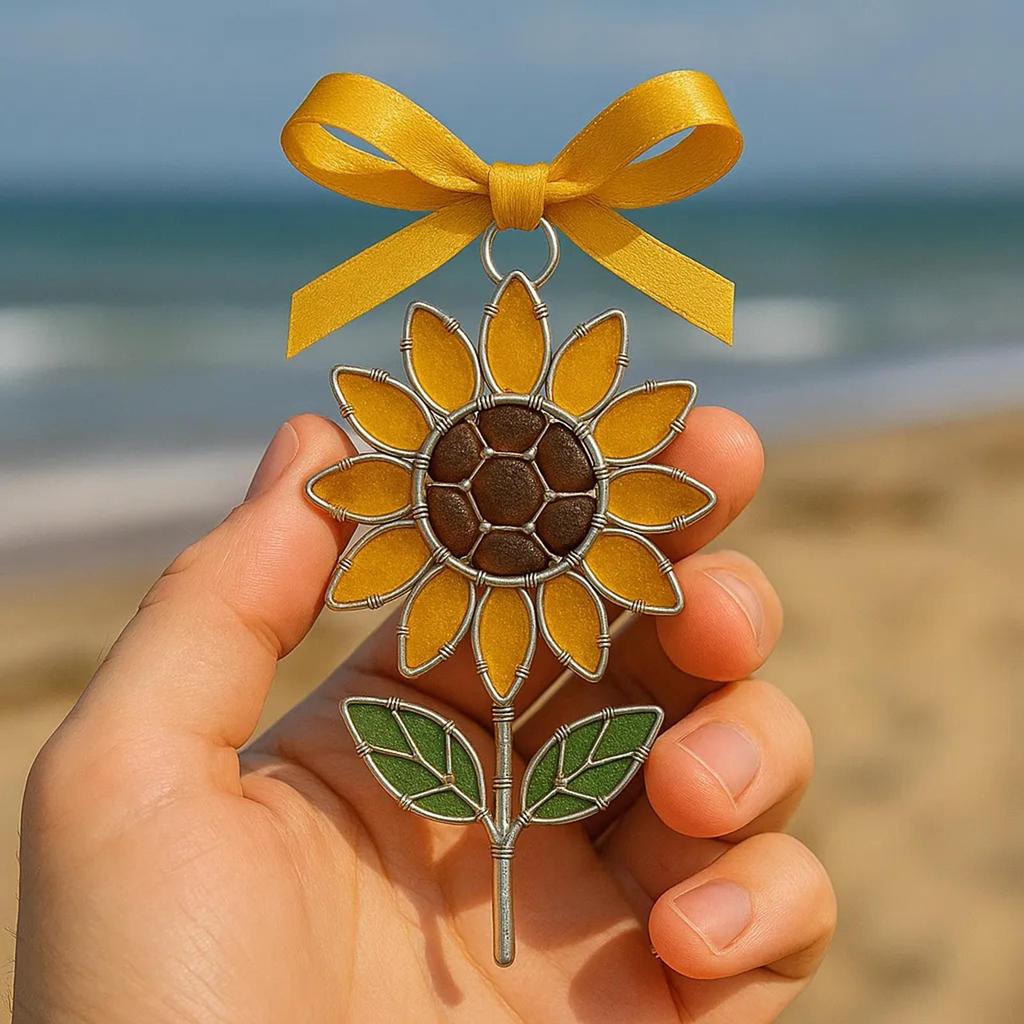 Christmas Tree Ornament 2D Acrylic Flower Pendant Sunflower Ornaments Christmas Tree With Bow Design For Winter Holiday Party