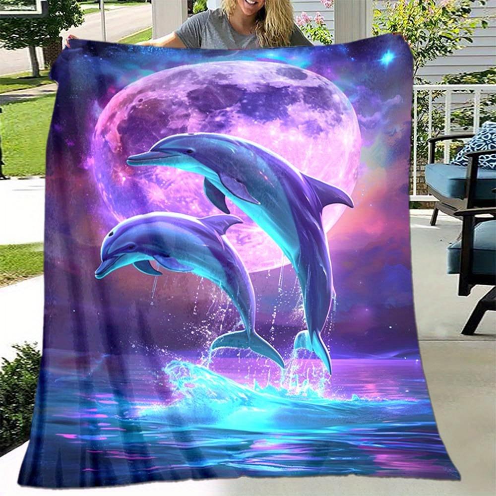 Dolphin Ocean Flannel Blanket – Soft All-Season Throw for Camping Sofa Bed – Vibrant Decor