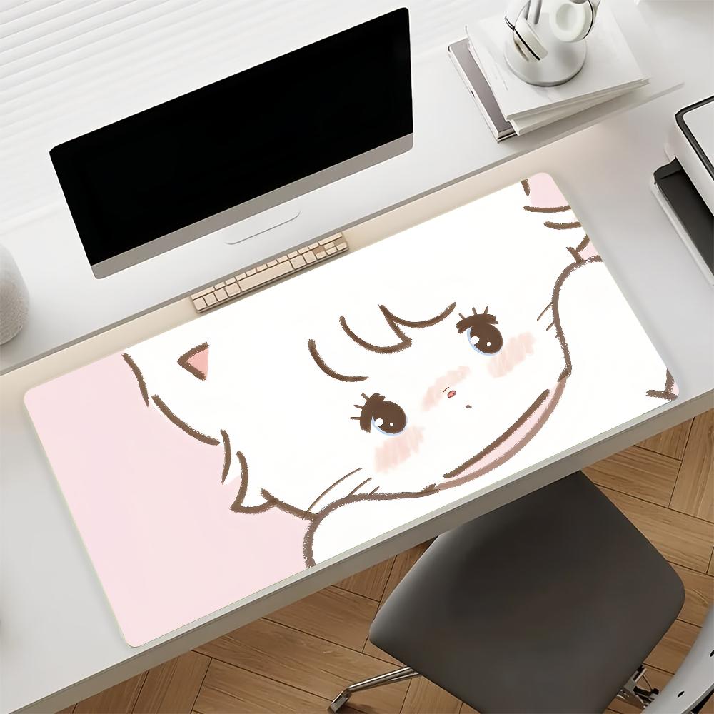 Gaming Mouse Pad Large Desk Mat Antislip Stitched Edges Cute Pink Cartoon Cat Nonslip Mat for Gaming Office Use