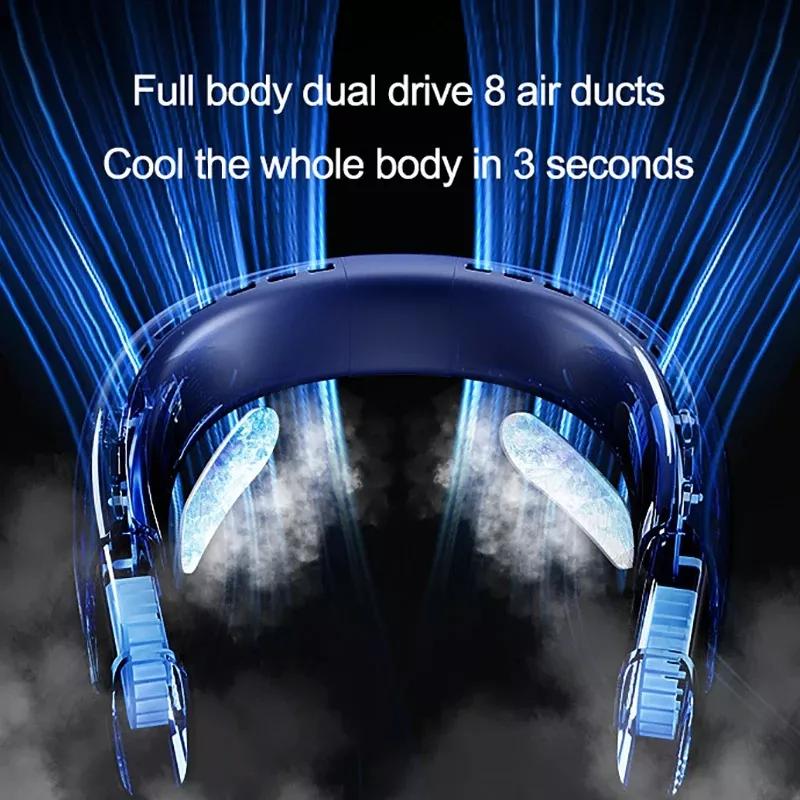 4000mAh Portable Outdoor Sports Mini Air Cooling Small Neck Fan USB Large Wind Powered Wireless Bladeless Neck Fan