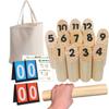 [Angelicate] Skittle Game Set with Throw Sticks, Scoreboard, Storage Bag, and Instructions. Outdoor, Competitive Game, Wooden, Finnish, Sports, Wood