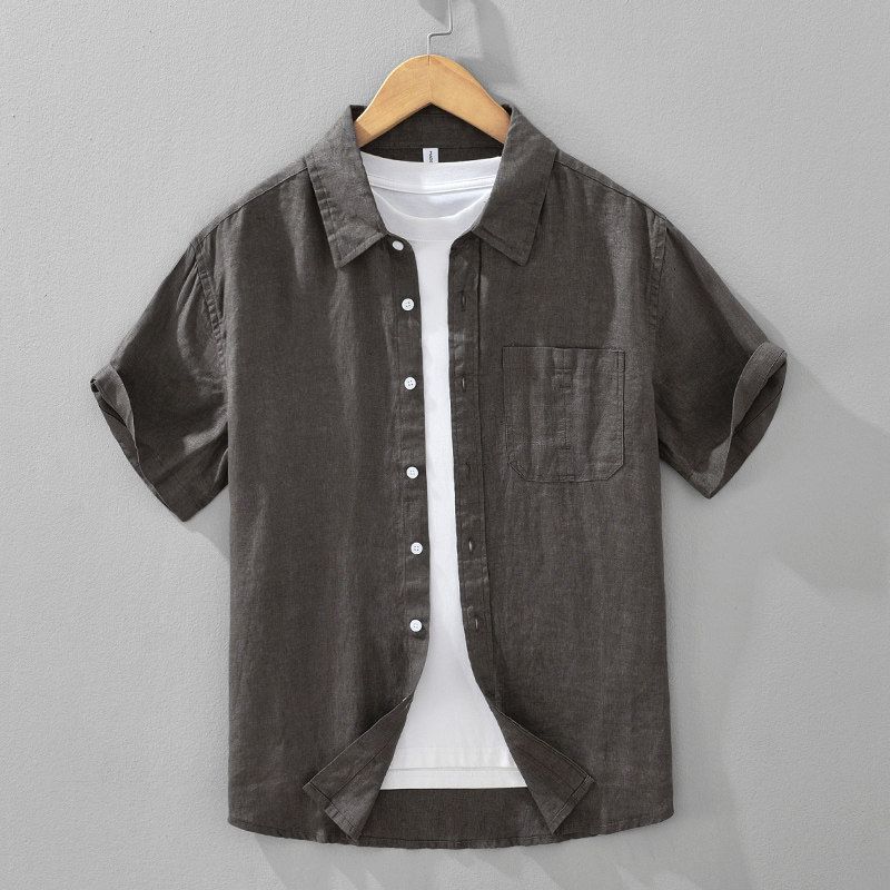 Foreign Trade Surplus Summer New All-Linen Short-Sleeve Shirt for Men, Loose Casual Half-Sleeve Shirt, Trendy Simple Top
