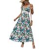 Independent Station New European and American Summer Seaside Skirt Cross-border Foreign Trade Plant Printing Suspender Vacation Splicing Dress