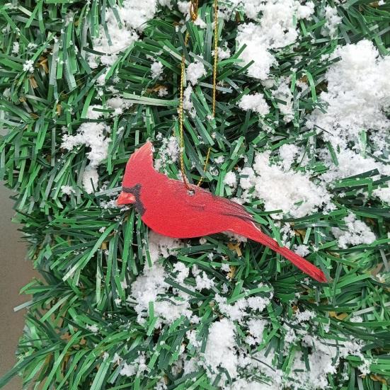 Yousheng Artificial Christmas Teardrop Swag 20" Faux Pine Greenery Teardrop Wreath with Fake Snow And Red Birds Ornament for Xmas Door Fireplace Table