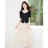 Elegant Lace-Spliced Short Sleeve Top & Midi Skirt Set