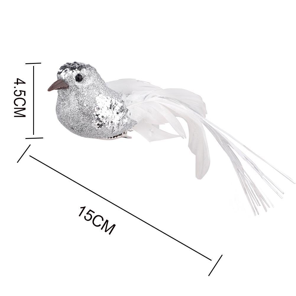 12pcs Artificial Bird Silver Christmas Tree Decorative Bird Ornament with Metal Clip