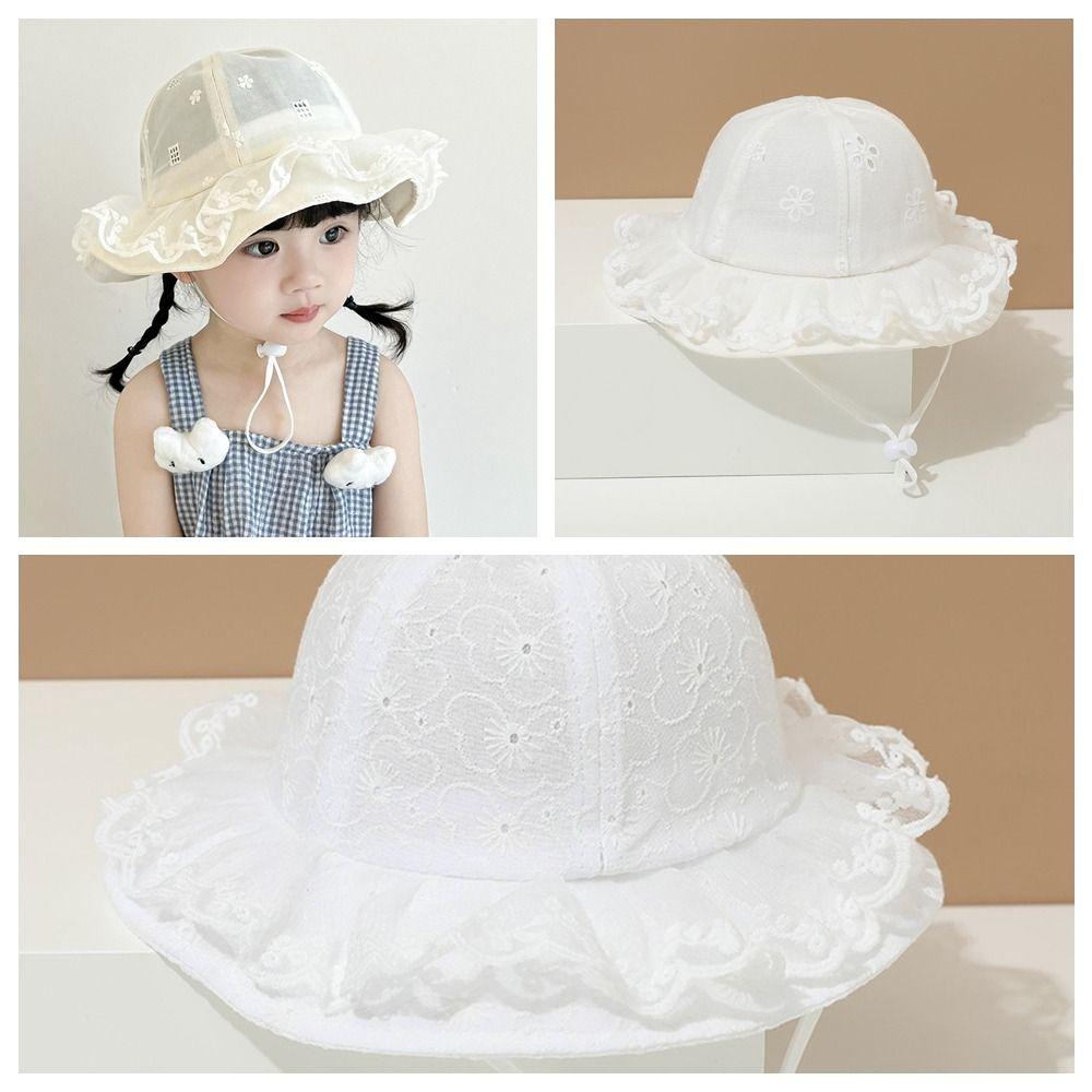 Princess Toddler Sun Hat Sunscreen Baby Fishermen Hat Fashion White Lace Bucket Hat  Beach