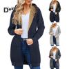 Damen Winter Hoodie Verdickte, mit Plüsch gefütterte, langärmlige Oberbekleidung Mittellanger, einfarbiger Kordelzug-Reißverschlussmantel für den täglichen Arbeitsweg