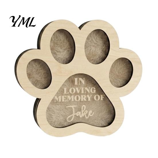 Haar-Erinnerungsbox als Mitgefühl-Geschenk bei Haustierverlust, Niedliche Pfotenform Gedenk-Holz-Erinnerungsbox für Katzenfell Hunde und Katzen,