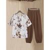 European and American Women's New Bamboo Hemp Printing Holiday Wind Beach Lazy Loose Two-piece Set