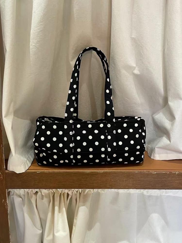 

Korean Style Cute Polka Dot Boston Bag Large Capacity Canvas Shoulder Handbag for Women 2025 New чорний