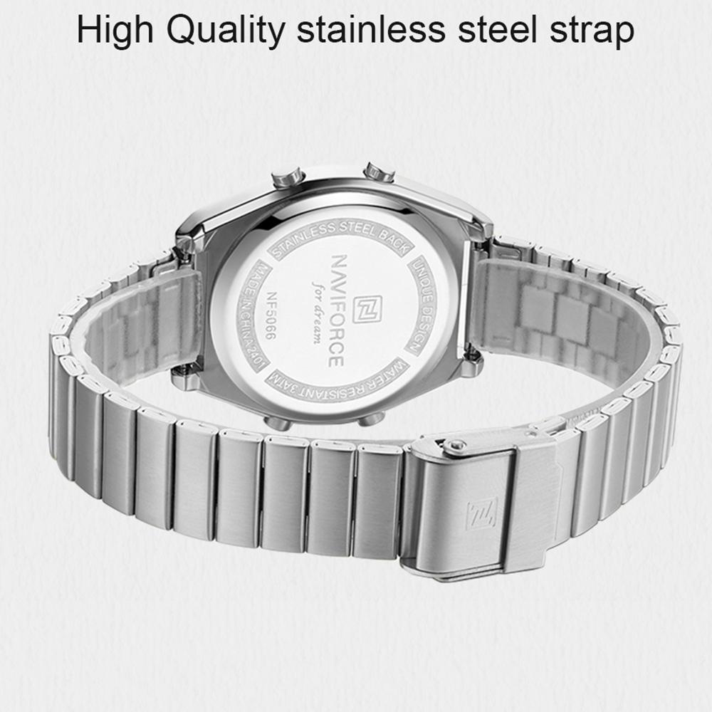 Naviforce Original Women Digital Watch Stainless Steel Strap Waterproof Calendar Chronograph Night Pattern Lady Girl Casual Fashion Watch NF5066