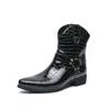 Trendy Snake Patterned Chelsea Boots for Men Genuine Leather Pointed Toe Zipper Short Boots Fashion Party Business Dress Shoes