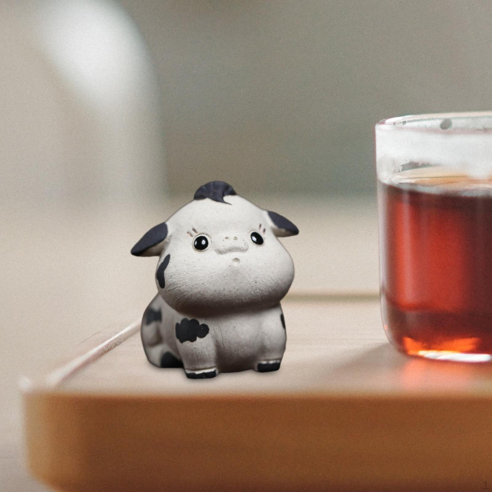 

Мини-статуэтка коровы Скульптура животного Чайный питомец Коллекция Милая миниатюрная фигурка Настольное украшение для white nose