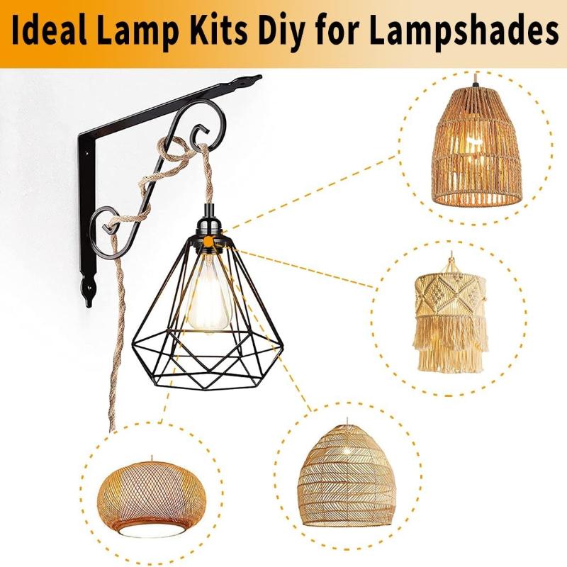 Plug-in Pendant Light with Hemp Cord - 15ft, E26/E27 Compatible Vintage Fabric Lamp - Ideal for Rustic and Boho Style Decor